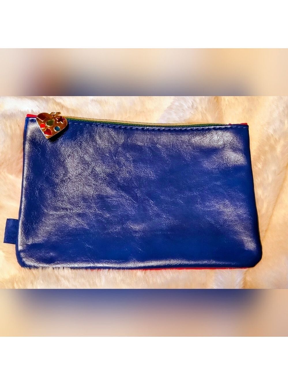Ipsy Blue and Pink Cosmetic Bag Rhinestone Heart Zipper